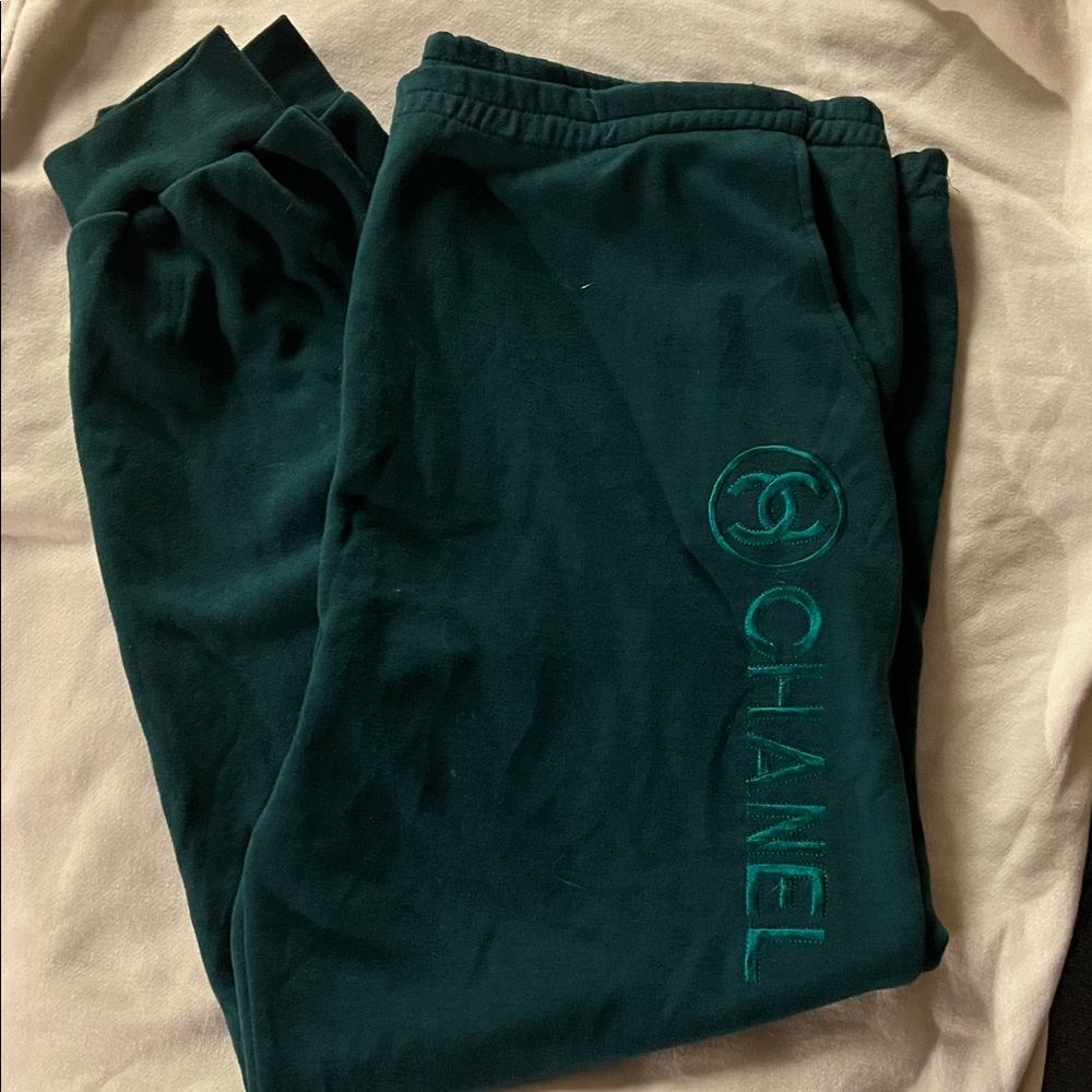 CHANEL Dark Green Joggers with Logo Detail